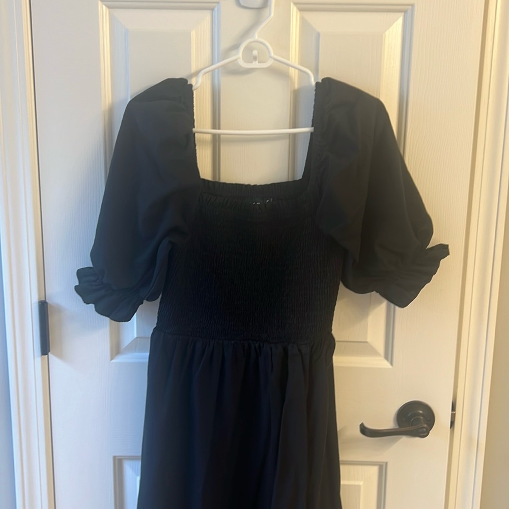 Black cotton midi dress